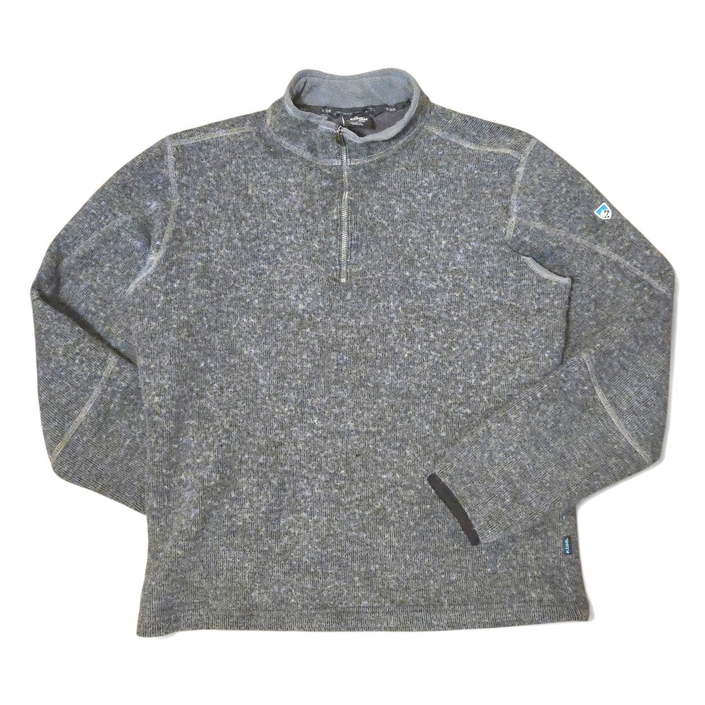 Kuhl Men Large Pullover Gray Thermokore Quarter Zip Wool Blend Sweater THUMBHOLE